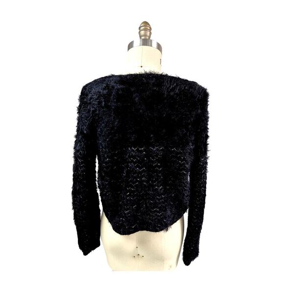 Guess Los AngelesFuzzy Crop Cat Kitten Sweater Black/White Women M - Picture 5 of 5